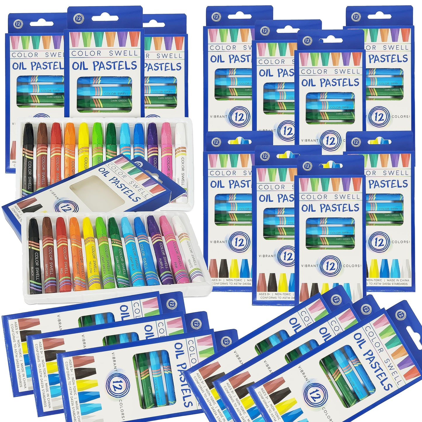 Color Swell Bulk Oil Pastels - 18 Packs 12 per Pack (216 Total) - Bulk Oil Pastels