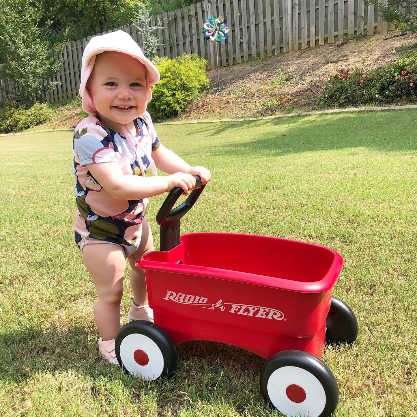 Radio Flyer Push & Pull Walker Wagon with Garden Tools, Red, for Kids 1-4 Years Old, Locking Handle for Stability, Baby Push Walker Converts to Pull Wagon, for Indoor & Outdoor Play