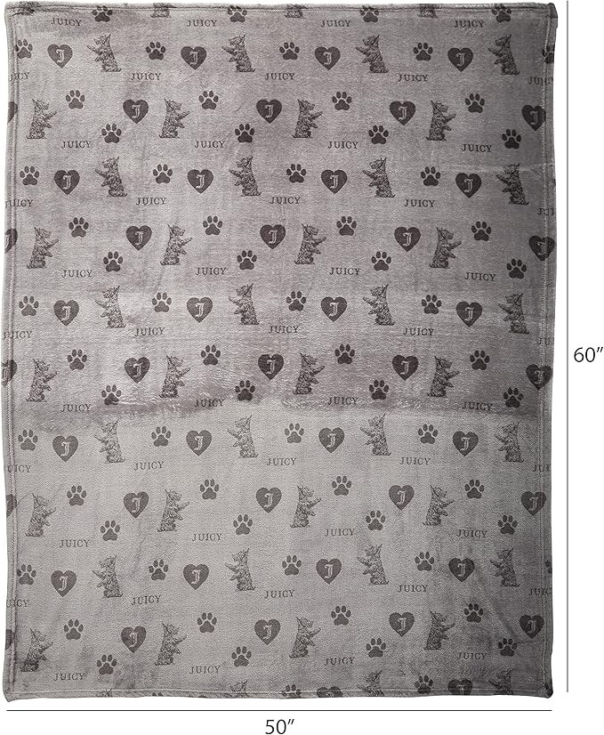 Juicy Couture Dark Grey/Light Grey 50" x 60" Cat, Dog, Plush Puppy Blanket Throw, Printed, Breathable, Lightweight, Machine Washable, for Small Medium & Large Pets