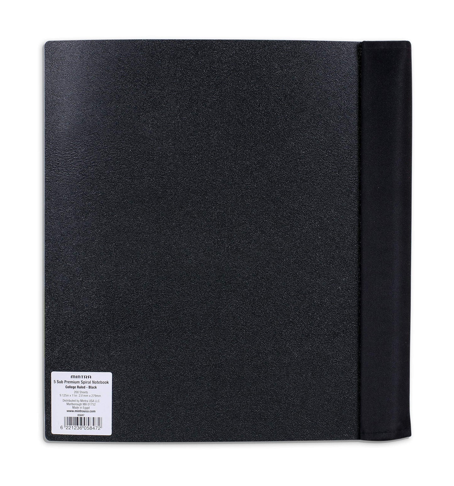 Mintra Office Durable PREMIUM Spiral Notebook, ((Black, 5 Subject, 8.5in x 11in)), Fabric Covered Coils, No Snags, Removable Adjustable Pocket Dividers, Ruler, Organization, Customizable