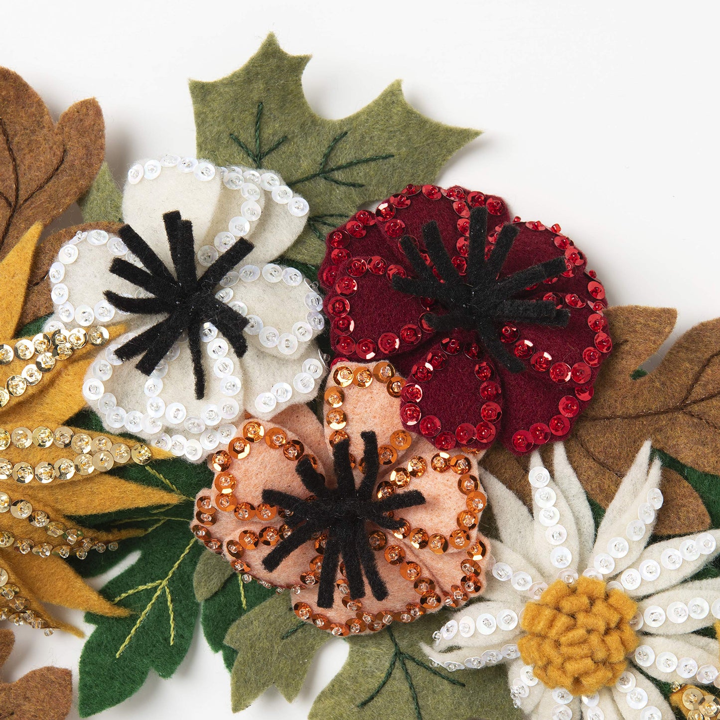 Bucilla 89278E Felt Applique Wreath Kit, 16.5" x 16.5", Floral Fall