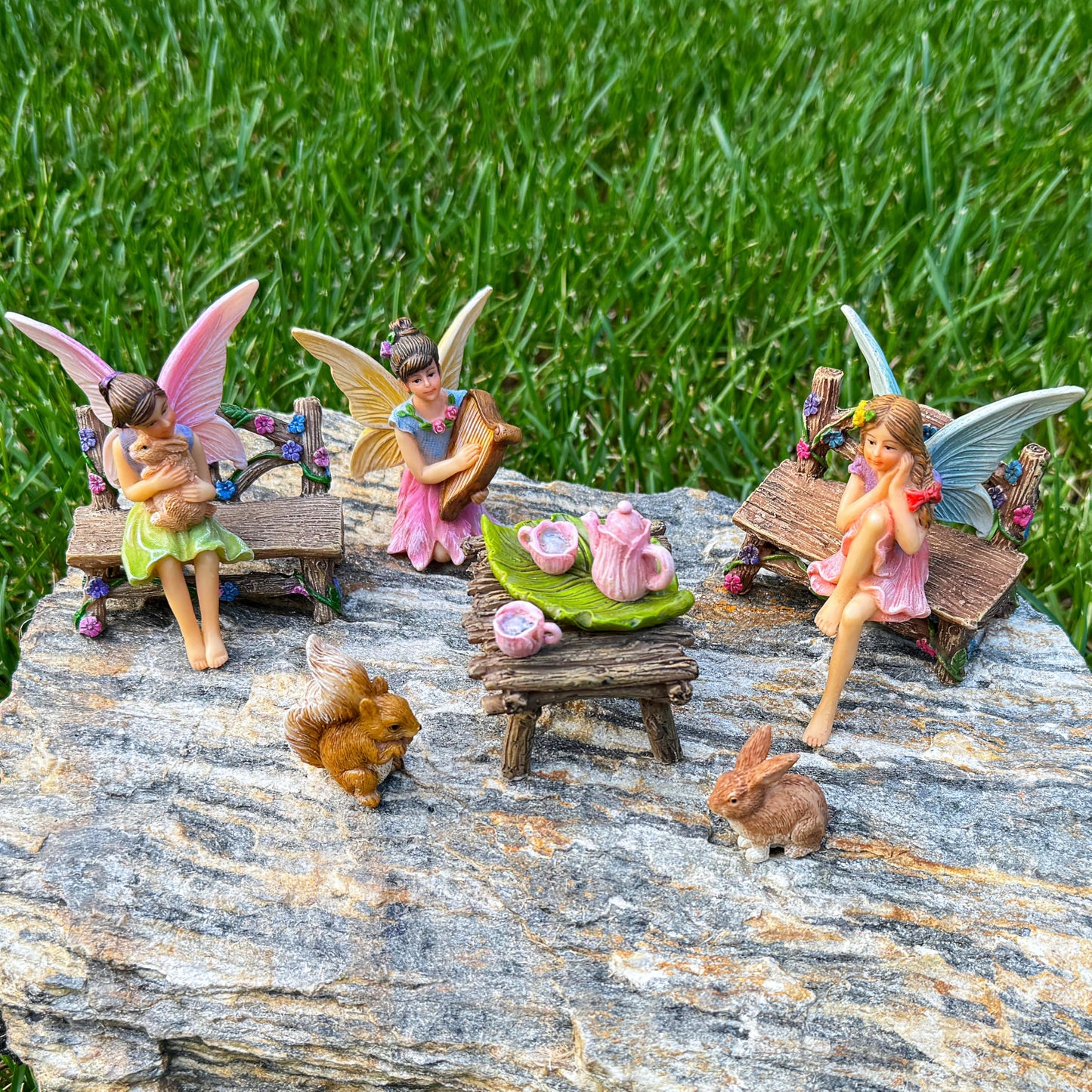Mood Lab Fairy Garden Figurines - Miniature Decor Set (12 pcs) - Statues & Accessories - Outdoor & Indoor Garden Decor