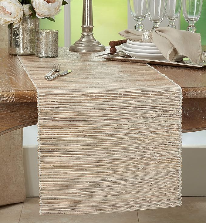 Saro Lifestyle Melaya Collection Shimmering Woven Nubby Table Runner, 14"x54", Natural