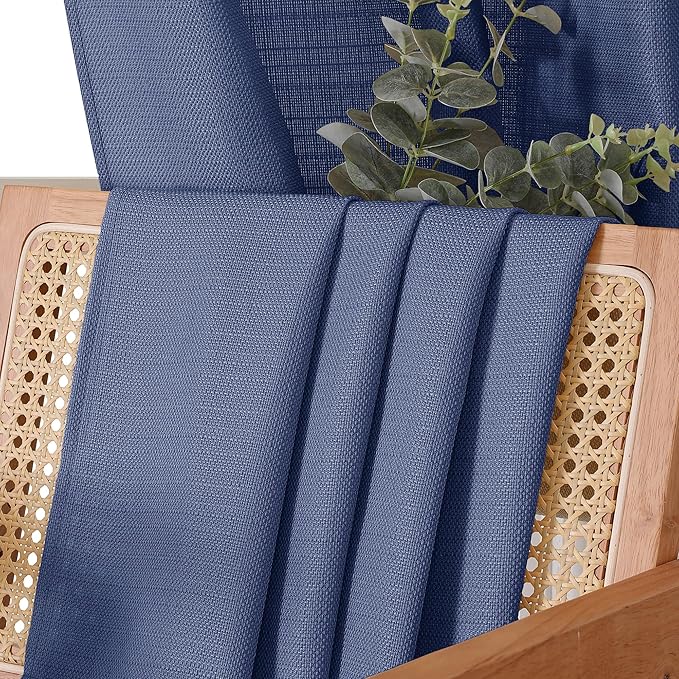Chyhomenyc Bennet Blue Curtains 63 Inch Length 2 Panels, Faux Linen Textured Semi Sheer Light Filtering Soft Airy Rod Pocket Window Treatment Drapes for Living Room Bedroom, Each 40" Wx63 L