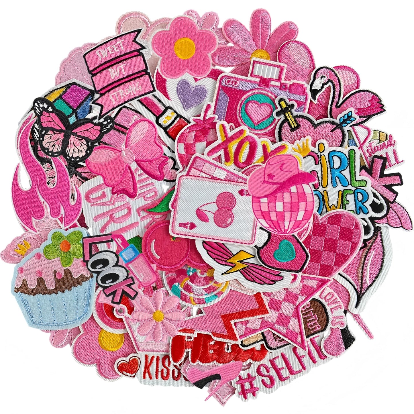 TACVEL 45 Pieces Pink Iron on Patch, Girls Iron on Patches Set, Sew on/Iron on Embroidered Patch Applique for Clothes, Dress, Hat, Jeans, DIY Accessories