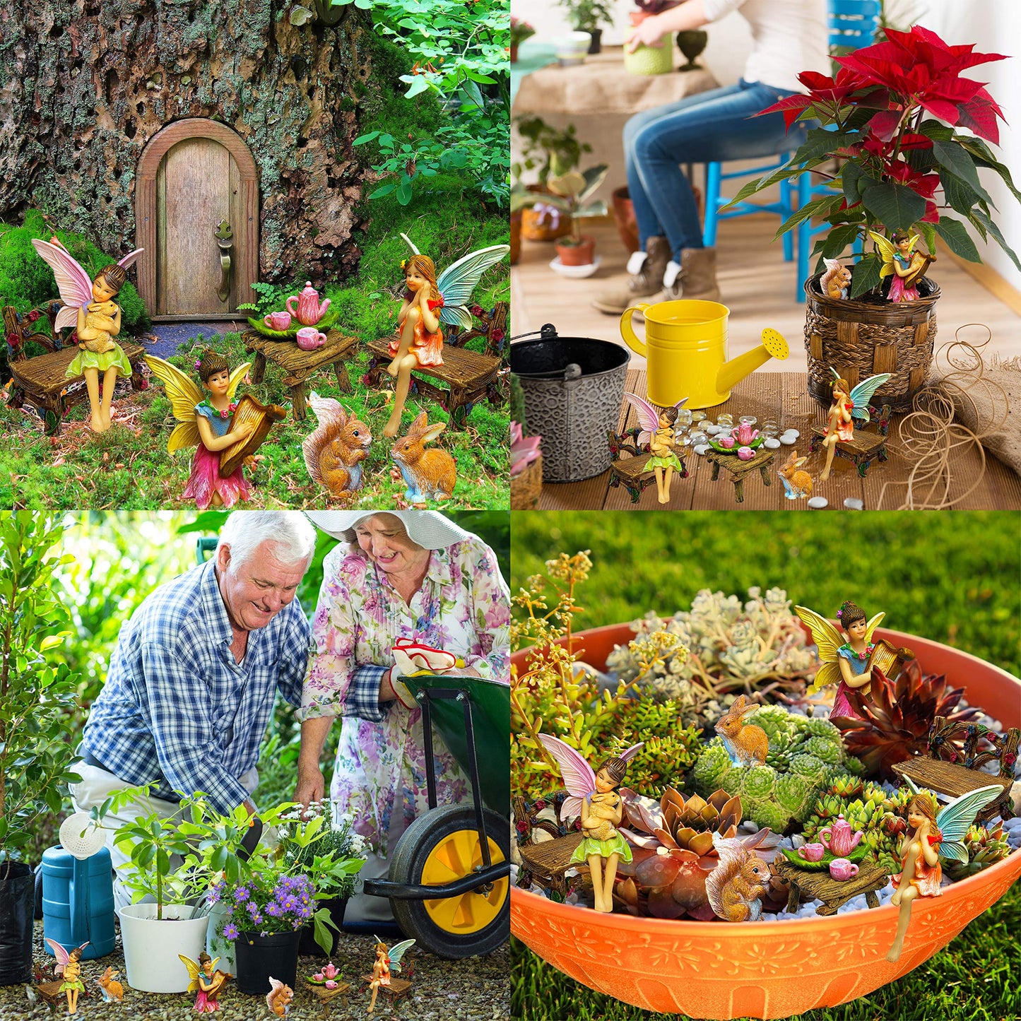 Mood Lab Fairy Garden Figurines - Miniature Decor Set (12 pcs) - Statues & Accessories - Outdoor & Indoor Garden Decor