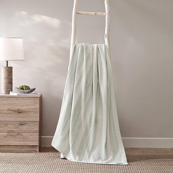 Tommy Bahama- Queen Blanket, Soft Cotton Bedding, Coastal Inspired Bedding Essentials (Sandy Shore Stripe Green, Queen)