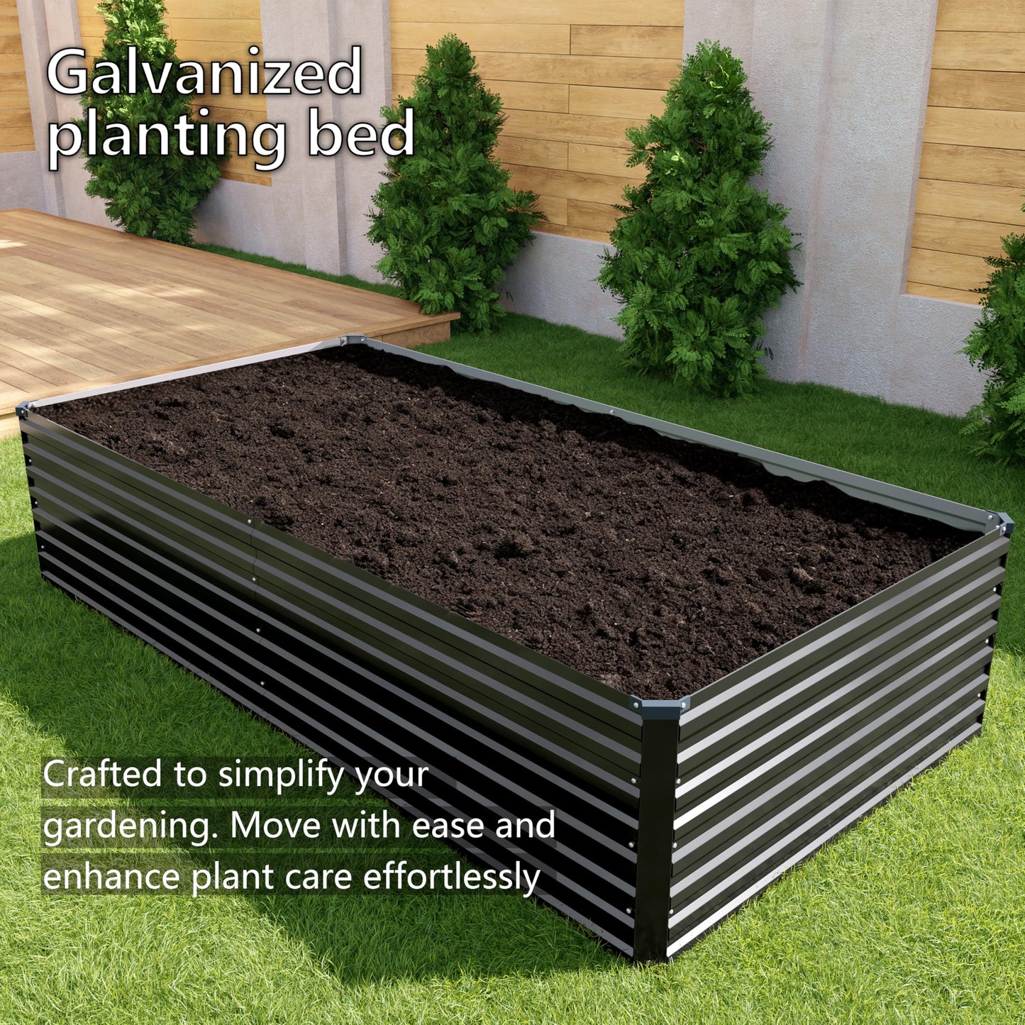 DIIYIV Galvanized Raised Garden Bed Kit Outdoor Patio,8x4x2ft Large Rectangular Metal Planter Boxes,Deep Root Box Planter for Gardening,Vegetables,Flowers,Herbs-Black