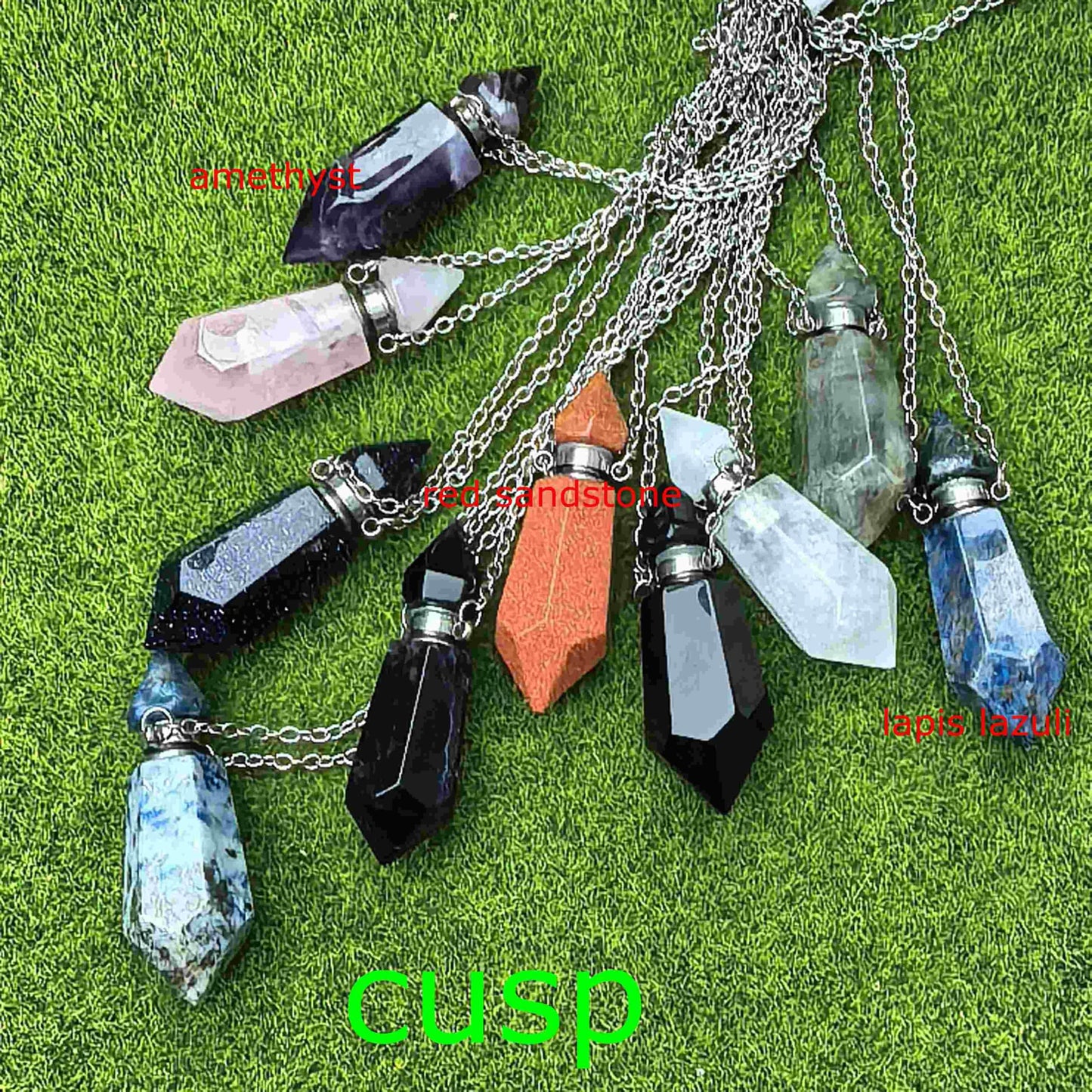 Crystal Quartz Perfume Bottle Pendant Necklace, Essential Oil Diffuser Vial jewelry, Reiki Healing Crystal accessories Gift for Women (golden chain/cusp,tiger's-eye)