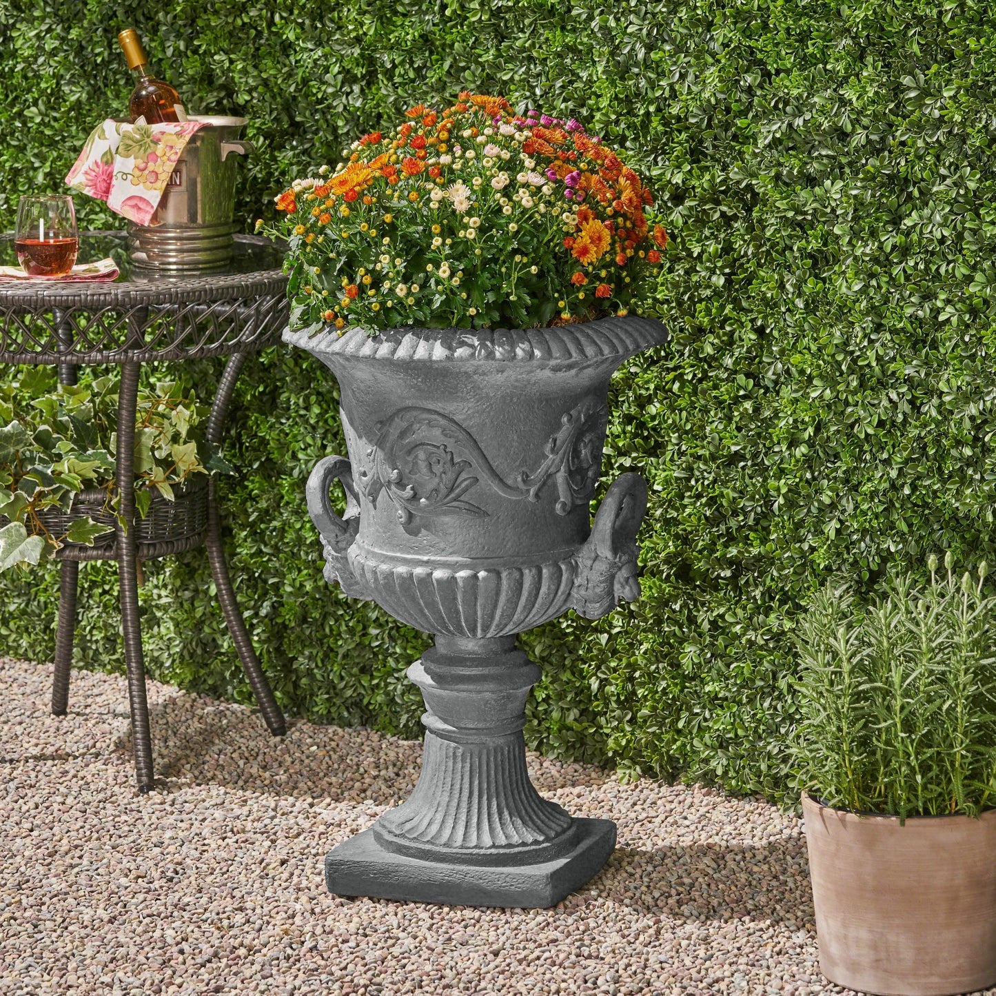agnixnaf Garden Urn Planter,Outdoor Flower Pots Home Garden,Flower Plant Pot,Concrete Planter,Durable Structure,with Botanical Accents and Square Base
