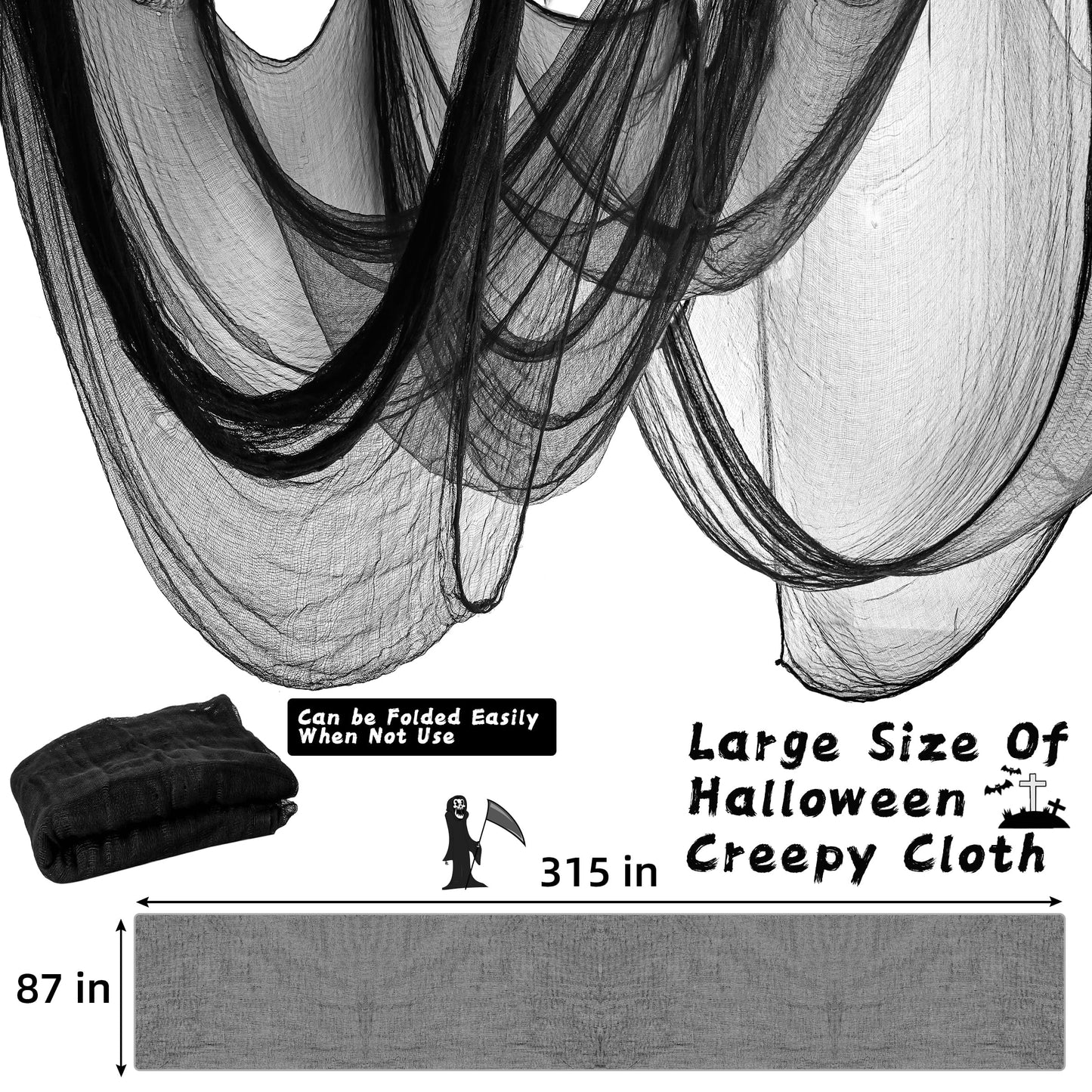 Xgunion Halloween Black Creepy Cloth 315X87 inch Spooky Halloween Cloth Decor