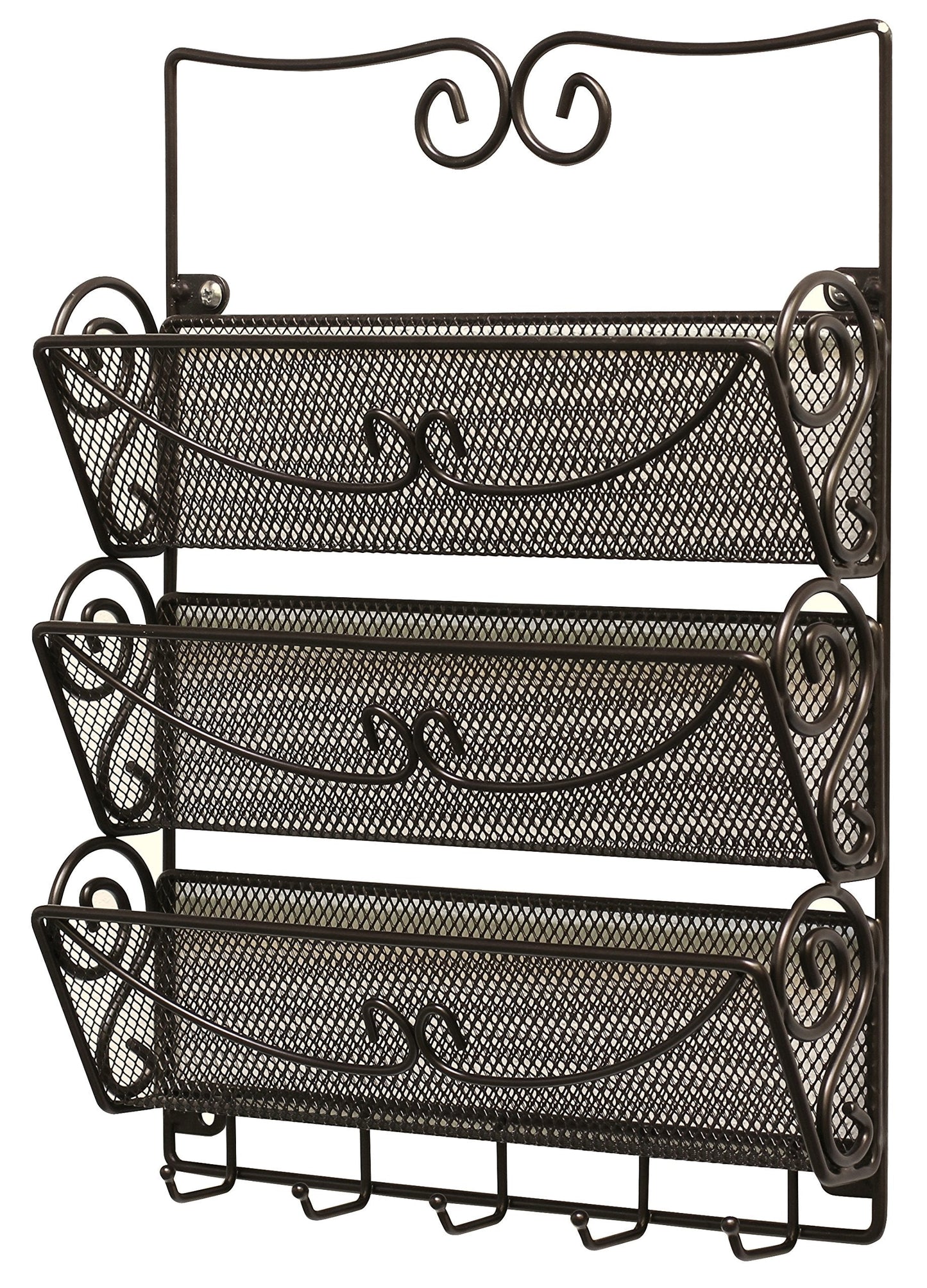 Deco Brothers Wall Mail Organizer with 5 Key Holder, 3 Tier, Bronze