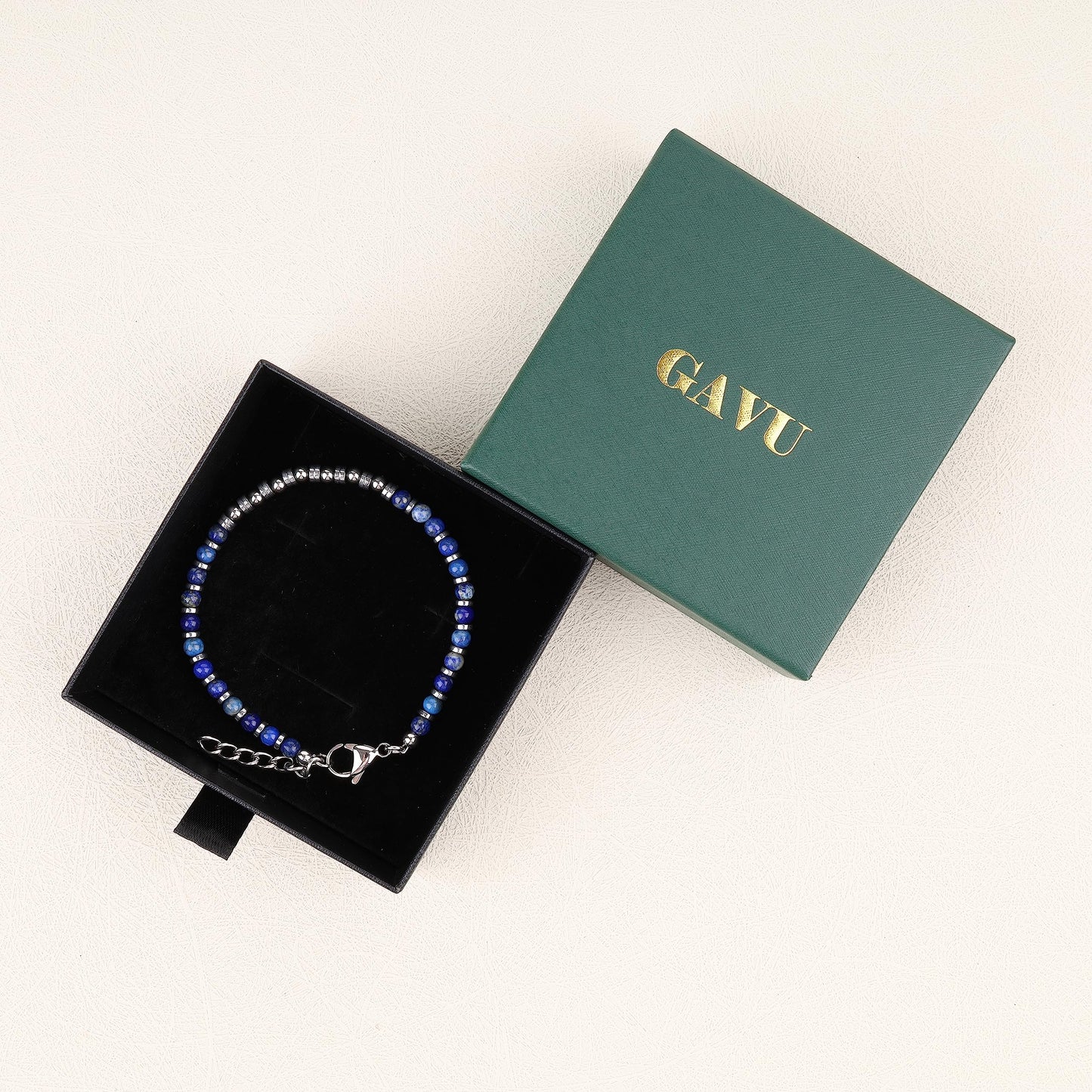 GAVU Hematite Lapis Lazuli Bracelet, Crystal Beaded Bracelet for Men