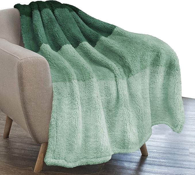 PAVILIA Fluffy Sherpa Throw Blanket Ombre | Gradient Plush, Soft, Fuzzy, Decorative Accent Throw Blanket for Couch Sofa Bed | Cozy Warm Decorative Furry Faux Fur Blanket, 50x60 Inches Green