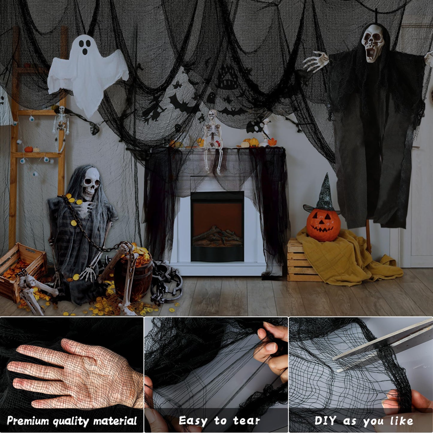Xgunion Halloween Black Creepy Cloth 315X87 inch Spooky Halloween Cloth Decor