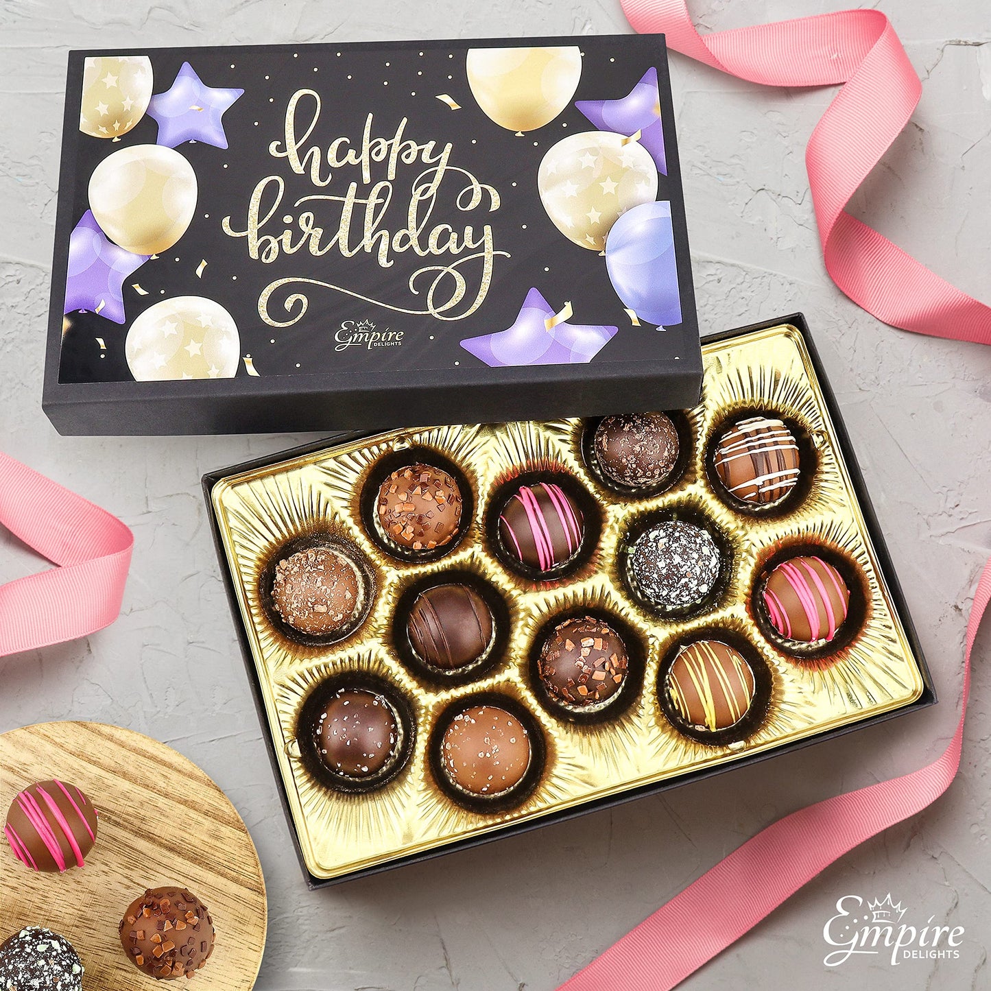 Happy Birthday Chocolates - 12 Assorted Milk & Dark Chocolate Truffles - Gourmet Box - Birthday Gifts for Women & Men, 6 oz