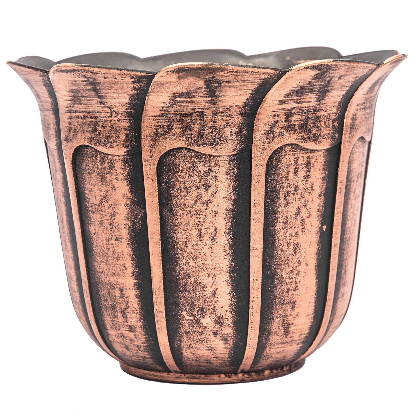 Plastic-Plant-Flower-Planters-8 Inch With Drainage Hole Lightweight Small Rustic Flower Pot Indoor Outdoor, Retro Antique Imitation Decorative Garden Containers Sets For House Plants (Copper)