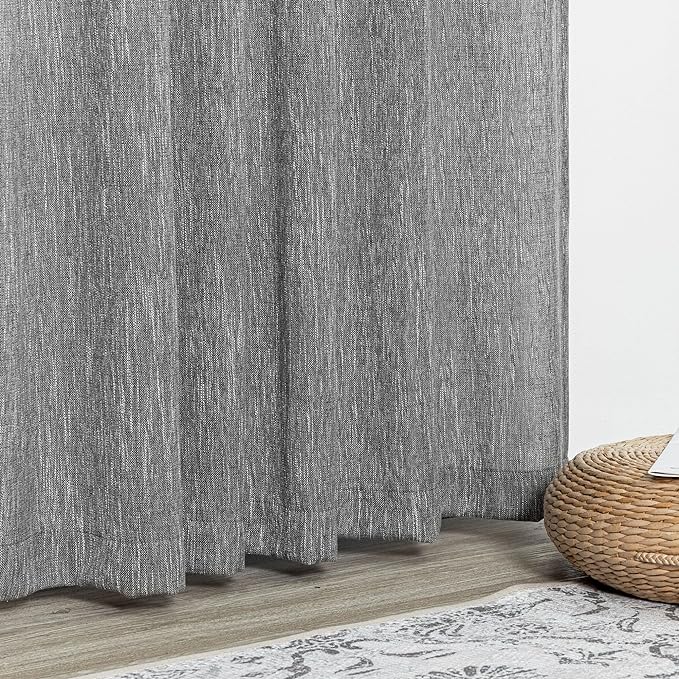 MYSKY HOME Sheer Curtains for Bedroom, Kitchen Curtain Panels Cotton Polyester Blend Fabric Linen Look Texture Light Filtering Privacy Drapes, Farmhouse Home Decor, 50" x 63", Dark Grey, 2 Pieces