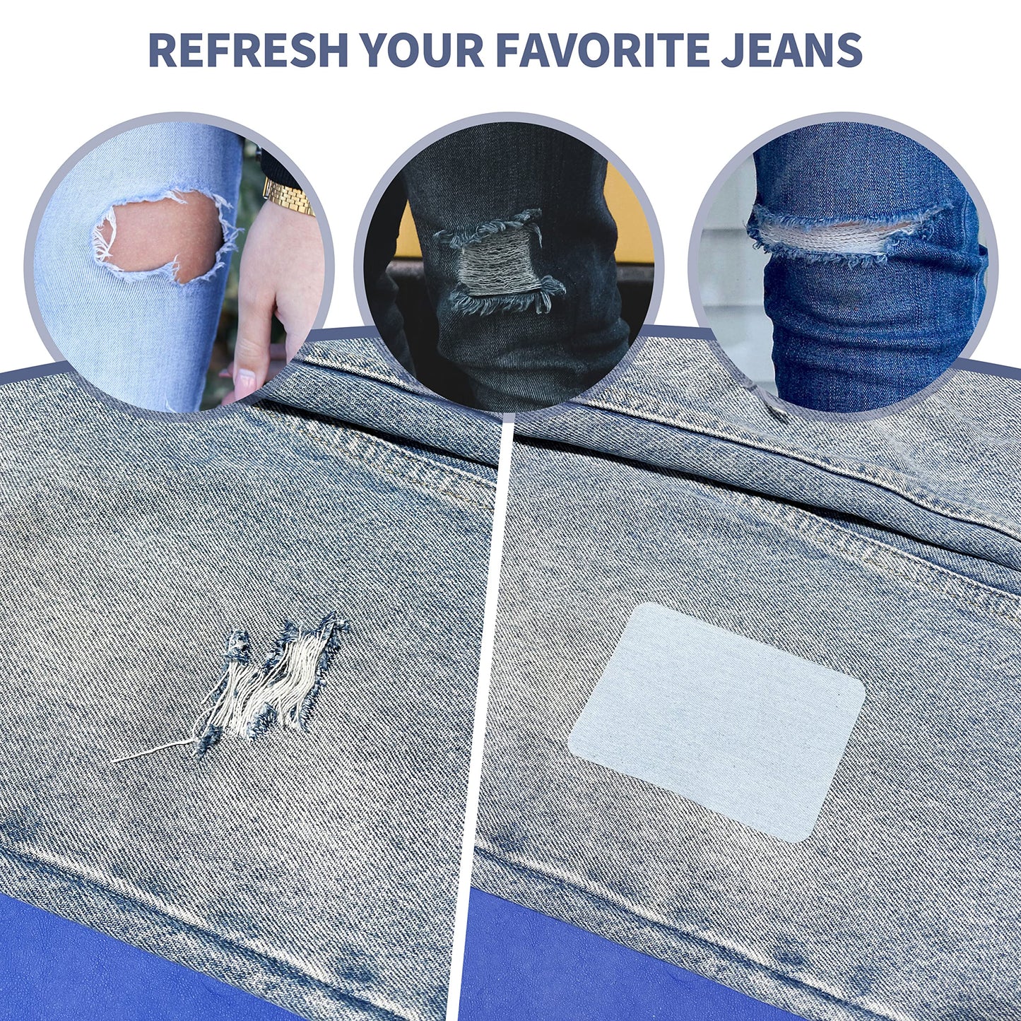 KING MOUNTAIN Iron-on Repair Patch,3"x60"100% Cotton Denim Iron-on Repair Patch, Jeans and Clothing Repair and Decoration Kit (Blue)