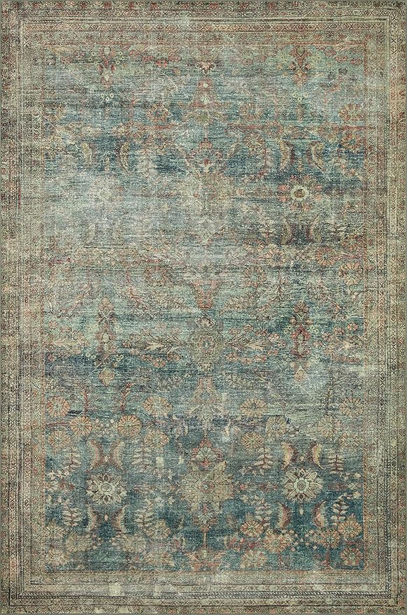 Loloi Magnolia Home by Joanna Gaines Banks Collection BAN-01 Ocean/Spice 7'-6" x 9'-6", .13" Pile Height, Machine Washable, Area Rug