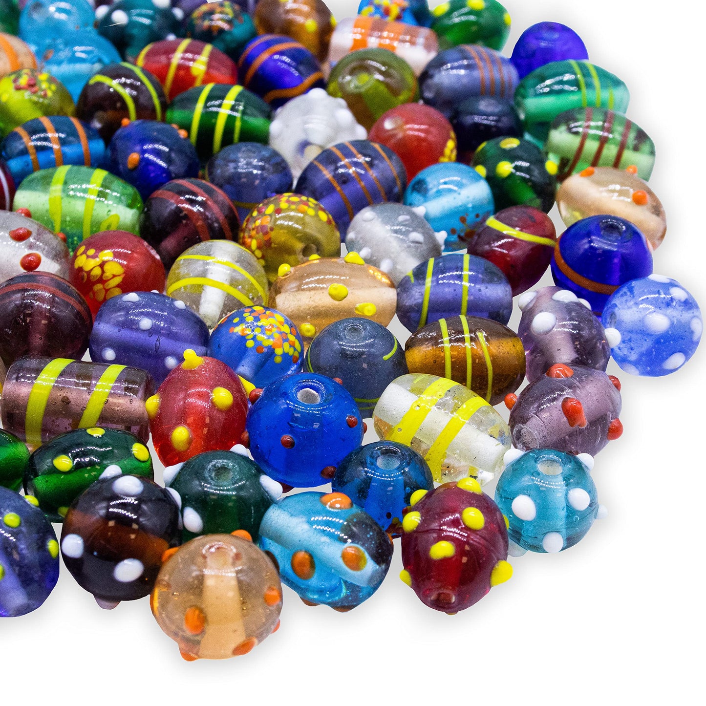 Fun-Weevz Assorted Glass Beads for Jewelry Making Adults, Bulk Glass Beads for Crafts, Lampwork Murano Bead Mix for Bracelets and Necklaces, Crafting Beads Supplies Kit, Large & Small Beads