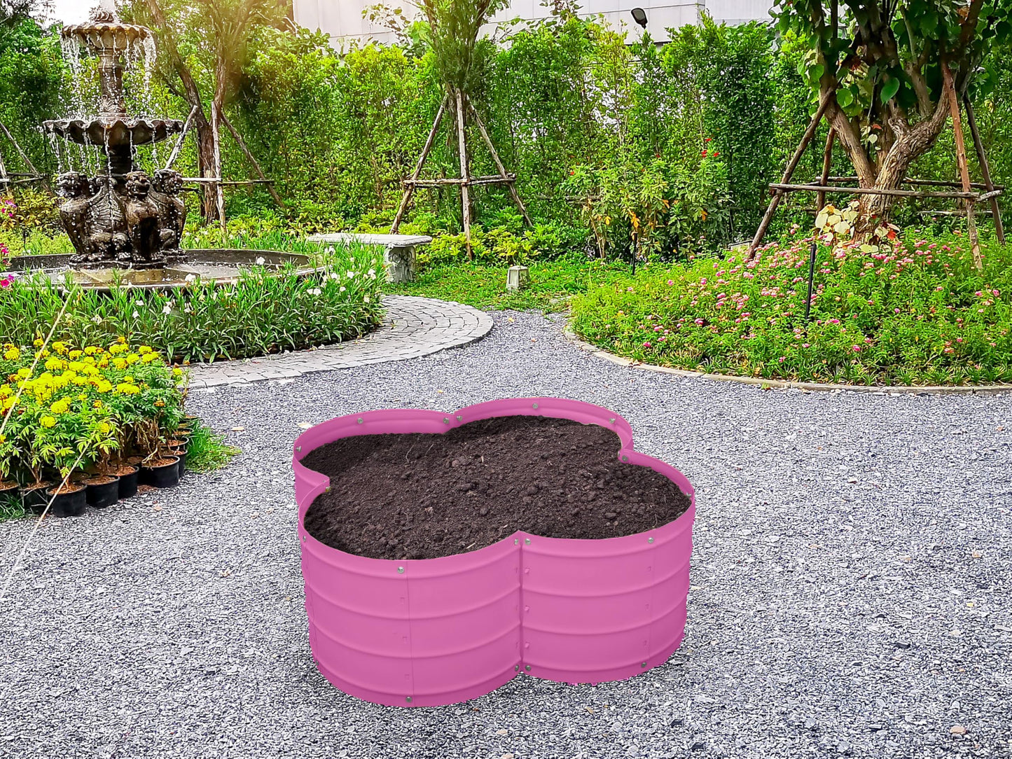 Plant & Plot Galvanized Raised Garden Beds Outdoor // 3×3×1 ft Planter Raised Beds for Gardening, Vegetables, Flowers // Large Metal Garden Box (Pink) // Patented Tool-Free Design