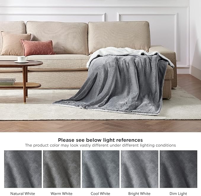 Bedsure Sherpa Fleece Throw Blanket Twin Size for Couch - Thick and Warm, Soft Fuzzy Plush Blanke for Winter, Grey, 60x80 Inches
