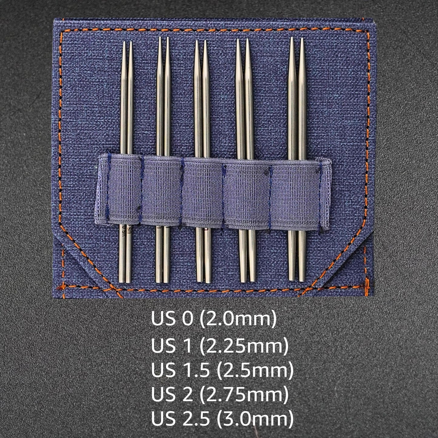 Lykke Flight 3.5 in. Mini Set US Sizes 0, 1, 1.5, 2, 2.5 Interchangeable Circular Knitting Needles for Lace, Fingering, Sock, Baby Yarn, Stainless Steel, 3 Cords, Denim Case, Project Bag