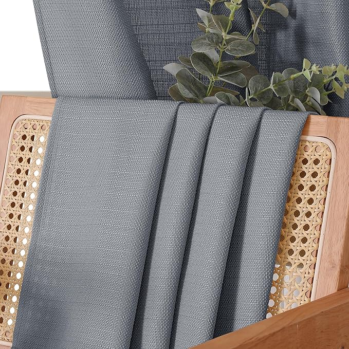 Chyhomenyc Dark Grey Valance for Windows, Faux Linen Slub Textured Semi Sheer Small Cafe Valance for Kitchen Bathroom Laundry Basement, 30Wx14L inch, 2 Piece