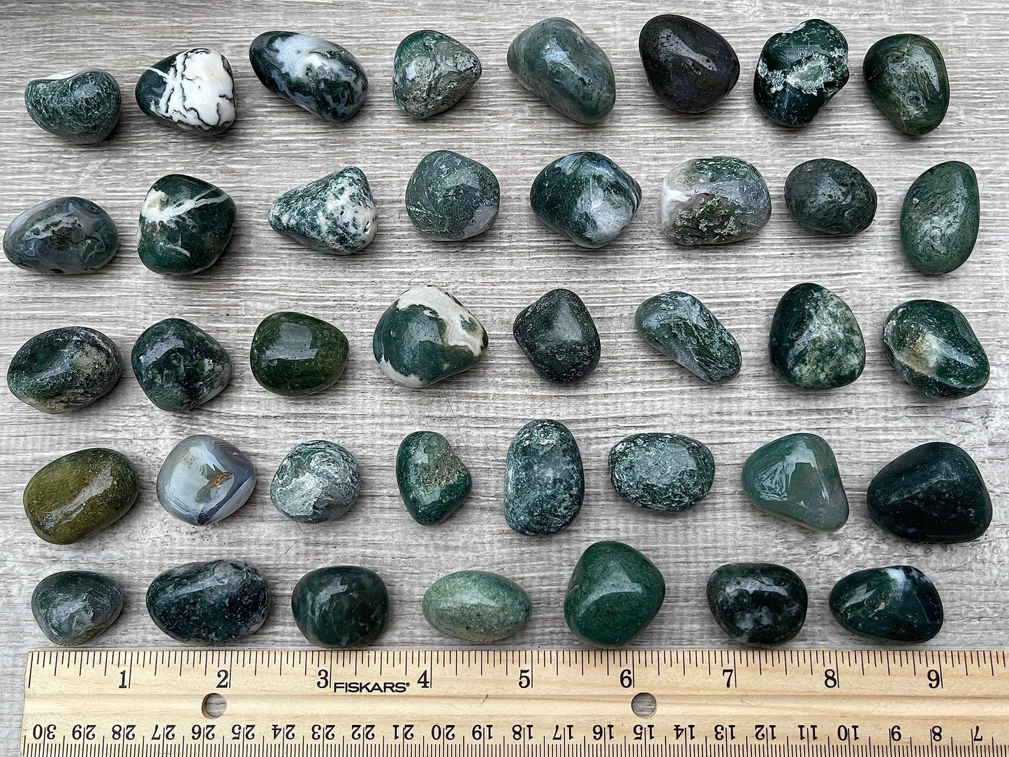 GAF TREASURES 5 Pcs Moss Agate Tumbled Stones, Polished Natural Moss Agate Gemstone, Moss Agate Healing Crystals (Moss Agate)