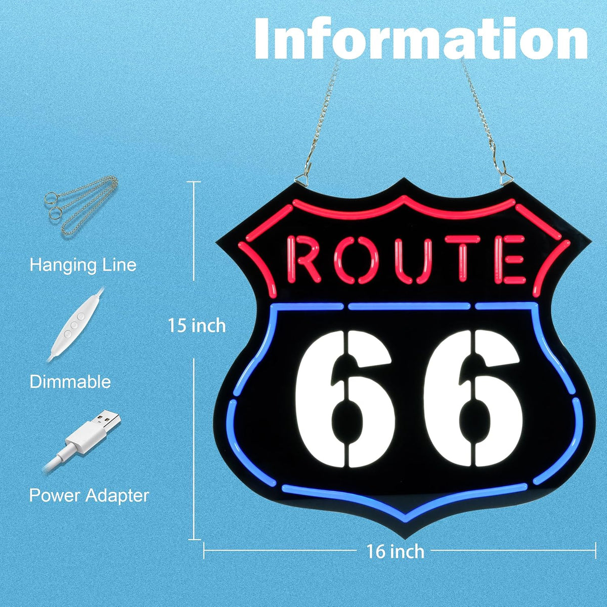 Ultrathin Route 66 Neon Sign Art Wall Lights for Bedroom Windows Glass Hotel Pub Cafe Wedding Birthday Party Gifts