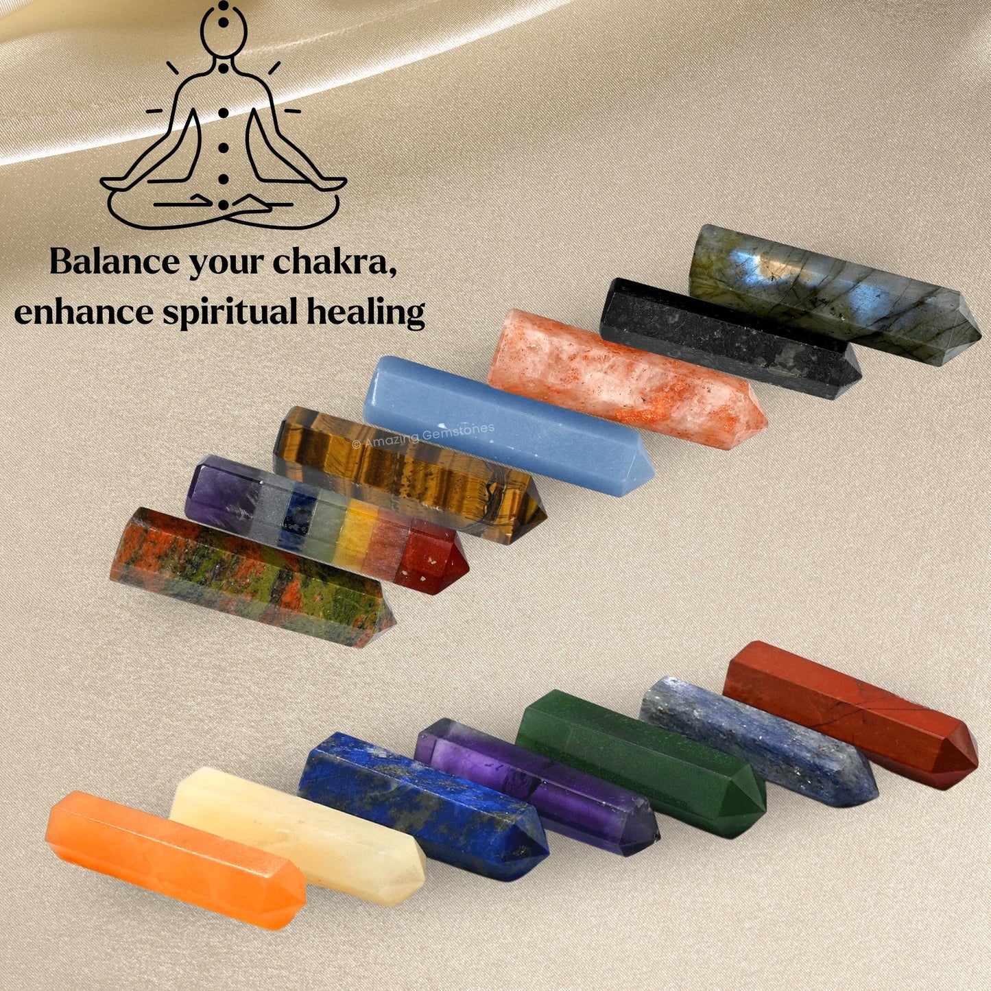 Amazing Gemstone Crystal Points Bulk 3 Pcs Healing Crystals and Stones - Hexagonal Healing Point Bulk Crystals for Crafts - Premium Gemstones and Crystals (Set of 11, Mix)