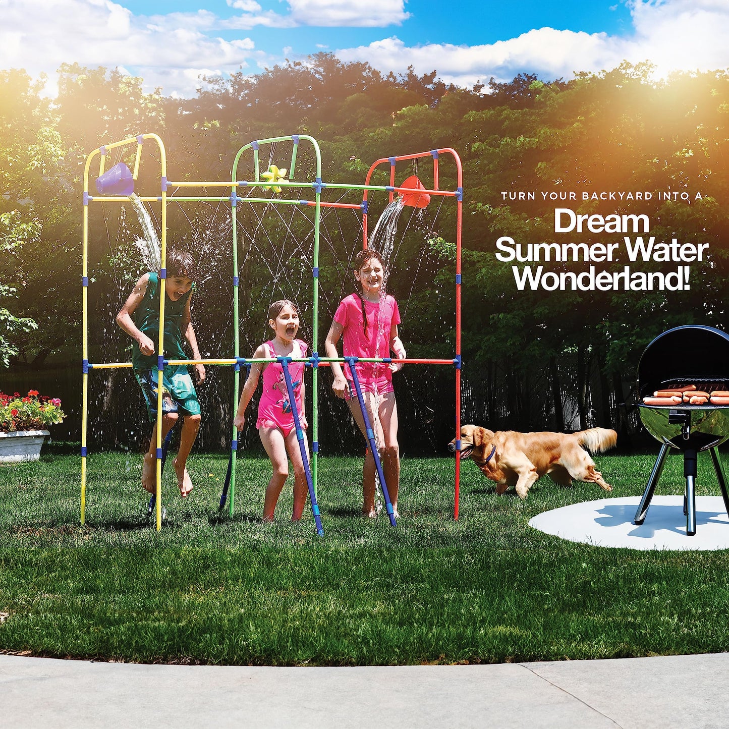Backyard Waterpark with Splash Wheel, Dump Buckets for Kids Outdoor Water Play