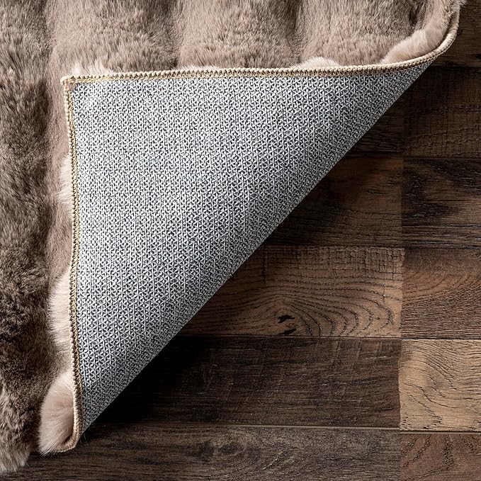 Nuloom Jeni Taupe, 2' x 3', Solid Faux Rabbit, Fluffy and Cozy, High Traffic, Stain Resistant, Easy Clean, Durable Washable Area Rug for Bedroom, Living Room, Dining, Den, Foyer, Entryway