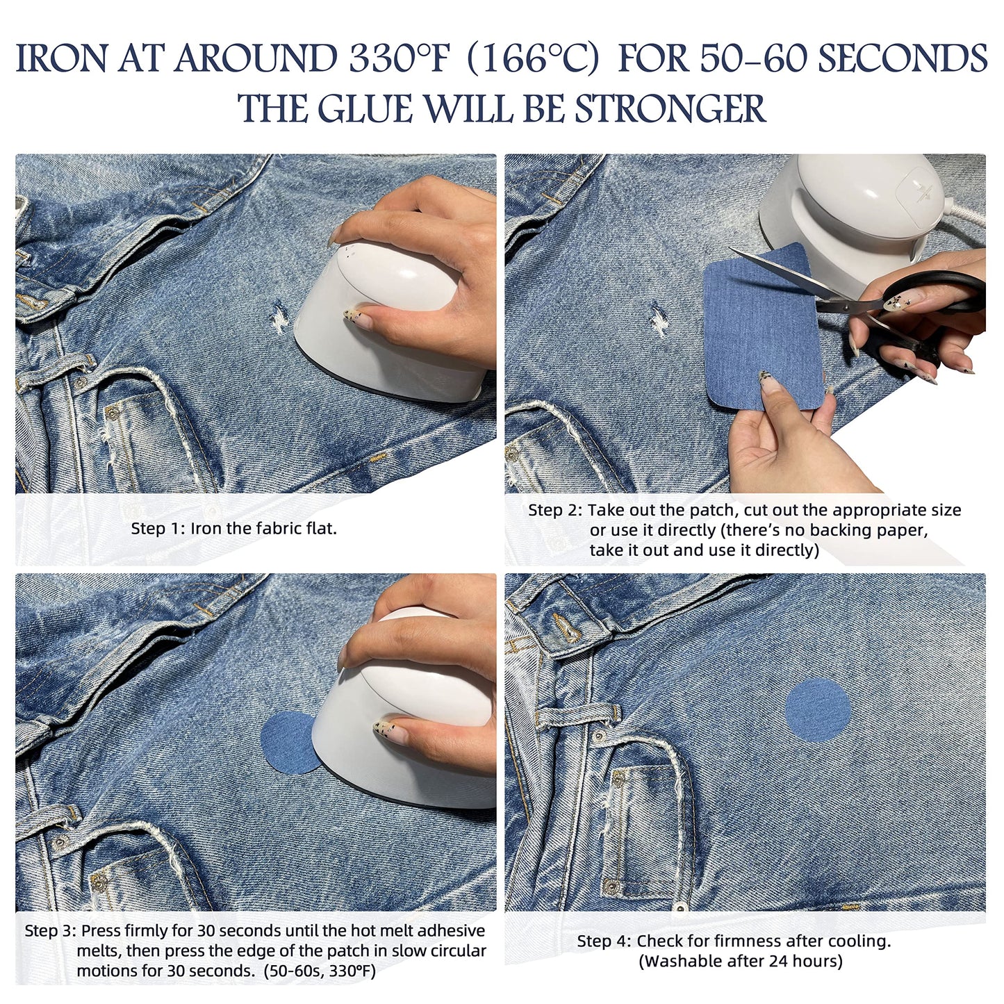 KING MOUNTAIN Iron-on Repair Patch,3"x60"100% Cotton Denim Iron-on Repair Patch, Jeans and Clothing Repair and Decoration Kit (Blue)