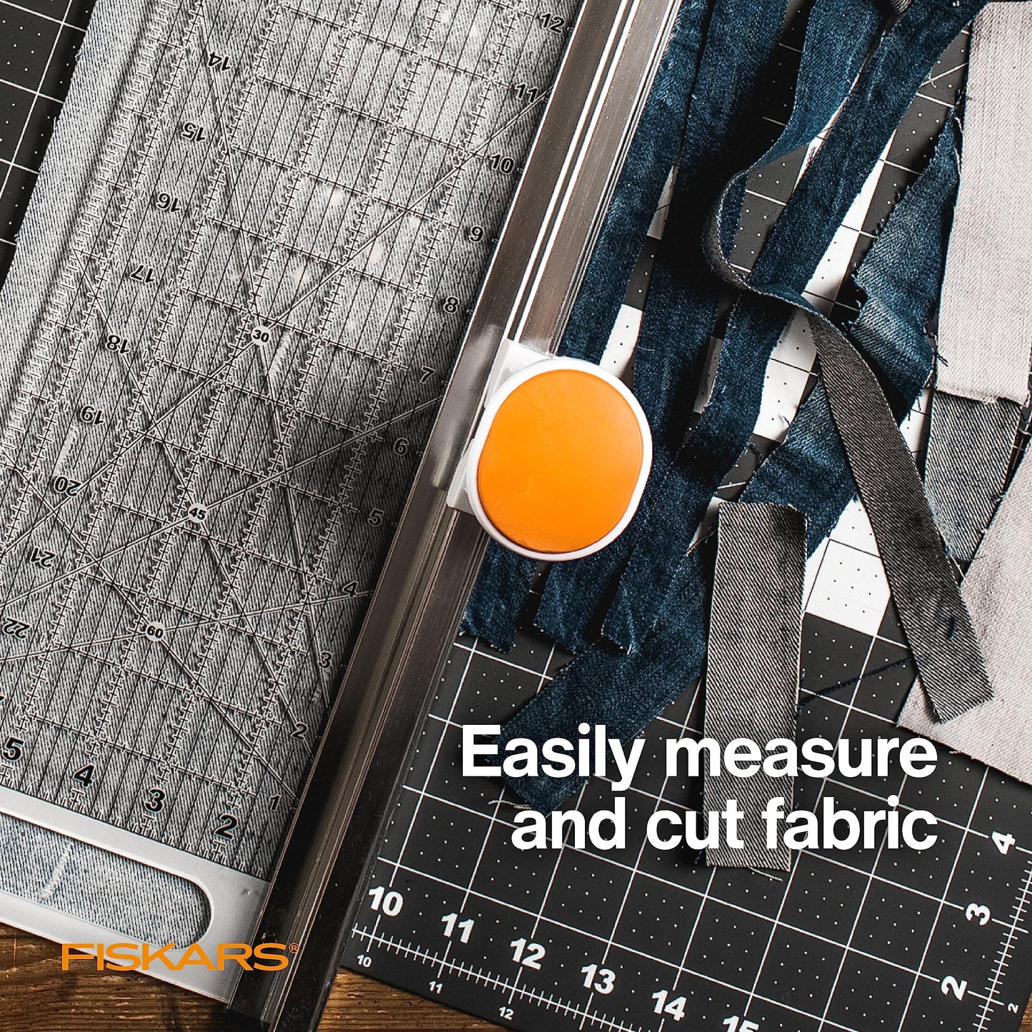 Fiskars Rotary Cutter and Ruler, Quilting Ruler, Rotary Cutter for Fabric, Built-In Measuring Grid & Spring-Action Blade, 24” x 6”, Gray/Clear