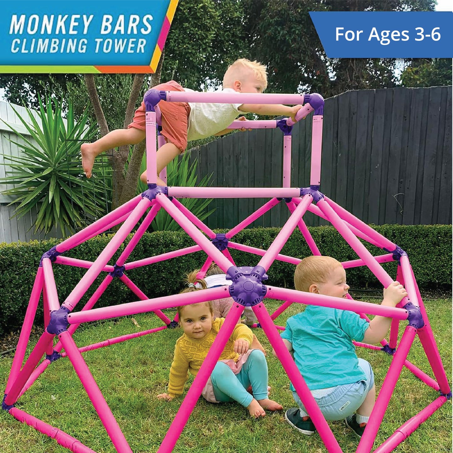 Eezy Peezy Climber with Top - Active Indoor Outdoor Play Set Climbing Dome Equipment Toys - Fun for Kids Ages 3 to 6 Years Old, Pink