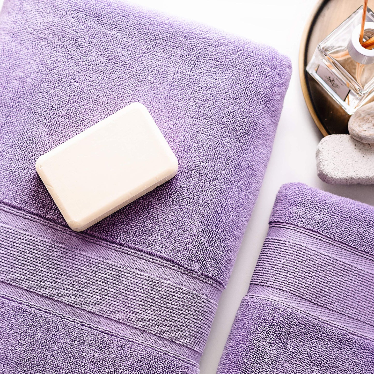Luzia 8 Piece Bathroom Towel Set - 100% Turkish Cotton, Premium Quality - 2 Bath Towels 2 Hand Towels and 4 Washcloths (Lavender/Purple)