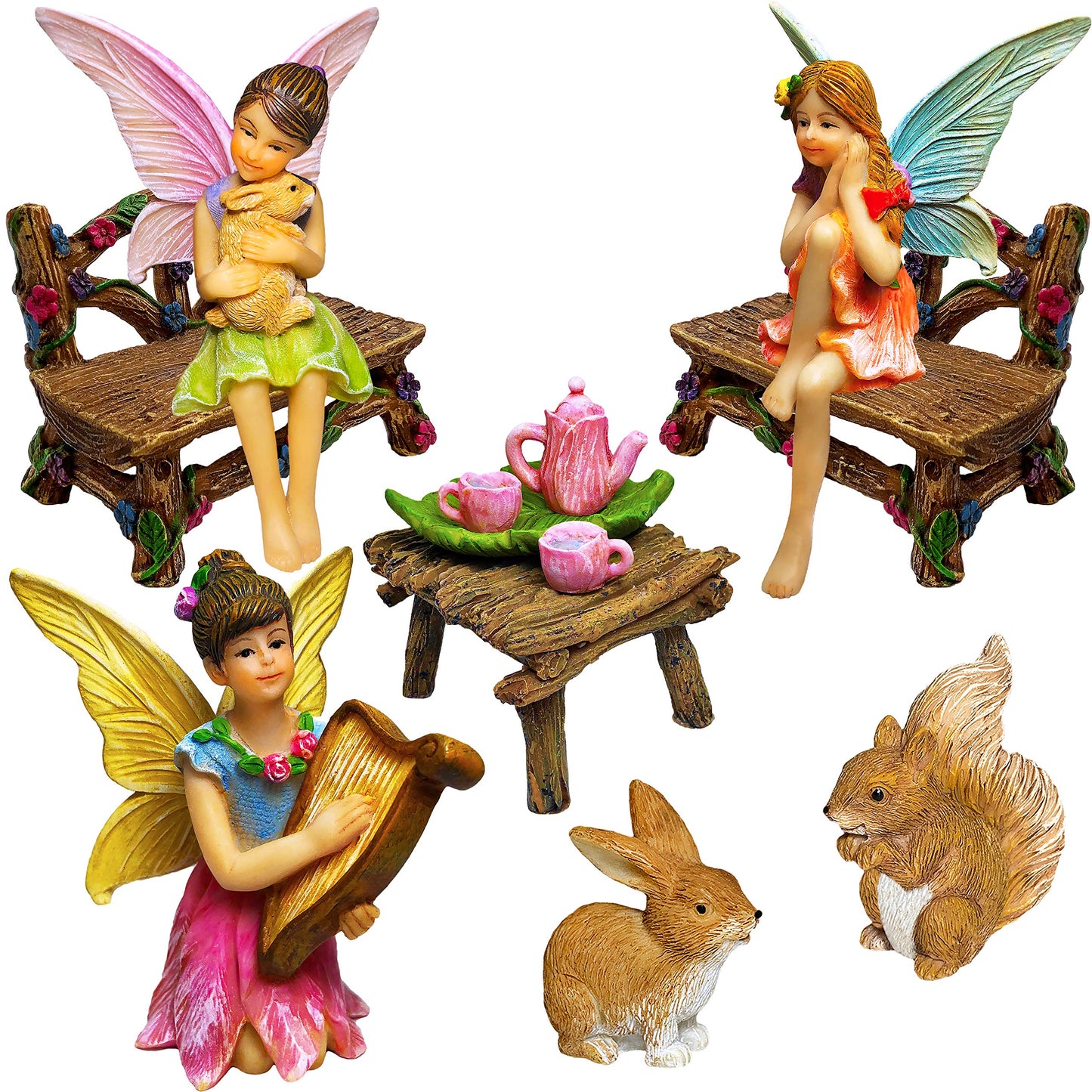 Mood Lab Fairy Garden Figurines - Miniature Decor Set (12 pcs) - Statues & Accessories - Outdoor & Indoor Garden Decor