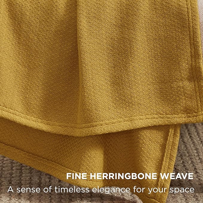 Bedsure 100% Cotton Blanket Twin XL Size for Bed - Breathable and Lightweight, Soft Cozy Textured Herringbone Woven Blanket for Summer Spring, Yellow, 66x90 inches