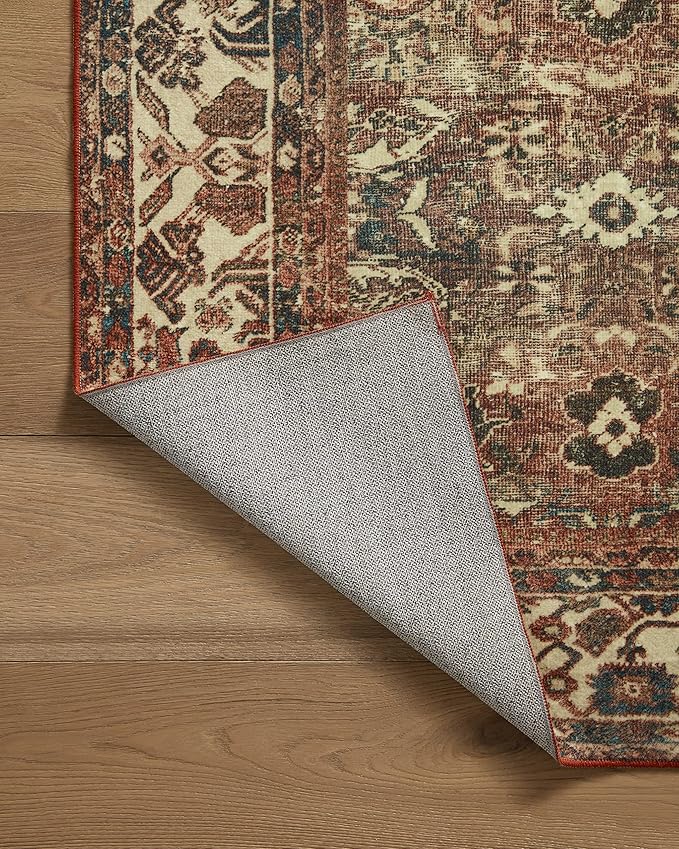Loloi Magnolia Home by Joanna Gaines Banks Collection BAN-04 Brick/Ivory 2'-0" x 5'-0" .13" Pile Height, Machine Washable, Accent Rug