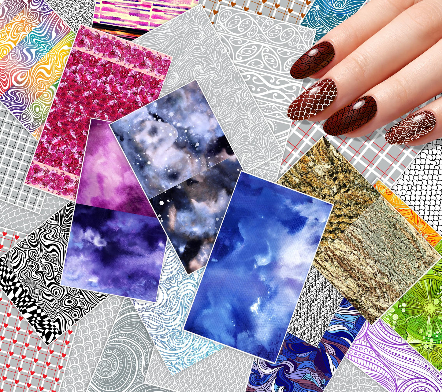30 Sheets Nail Stickers Collection ~ Blue Marble Abstract ~ Deep Blue Watercolor Textures Stone Surfaces Gradients and Minimal Patterns in Contemporary Style Creating Sleek Modern Manicure Decals