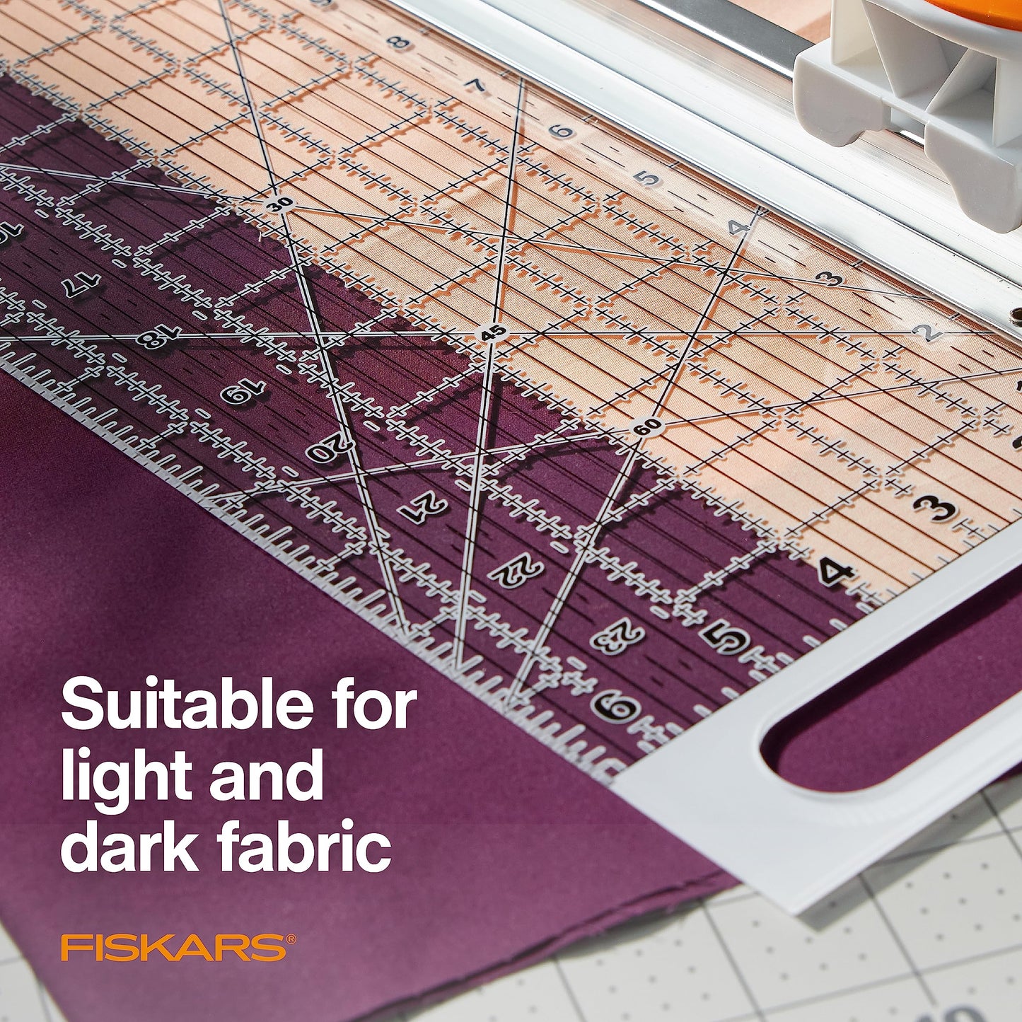 Fiskars Rotary Cutter and Ruler, Quilting Ruler, Rotary Cutter for Fabric, Built-In Measuring Grid & Spring-Action Blade, 24” x 6”, Gray/Clear