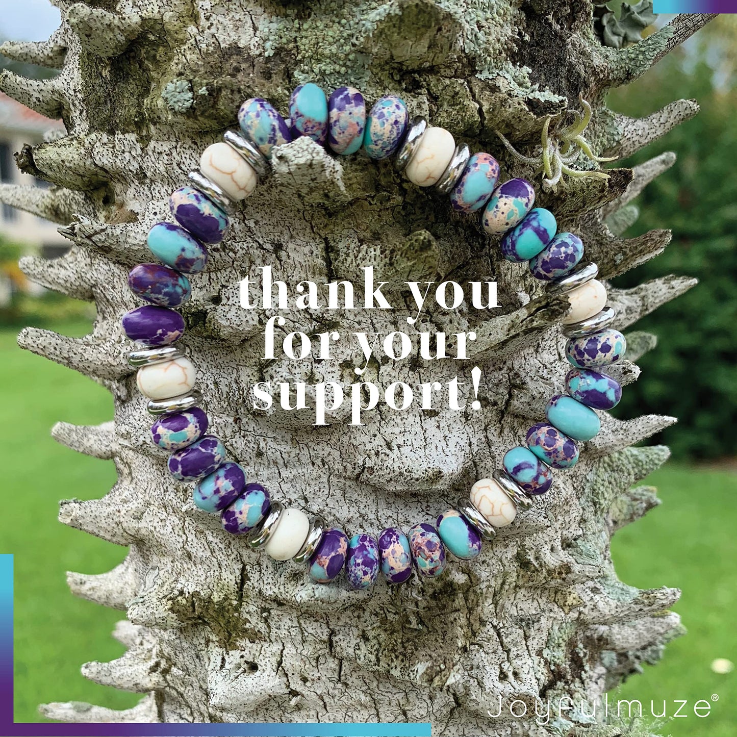 Joyfulmuze Purple and Blue Beaded Bracelets For Women, Emperor Turquoise and White Lava Marble Stone, Handmade Stretchable Multi Color Unisex Gift (Purple-Emperor+White-Marble-Lava)