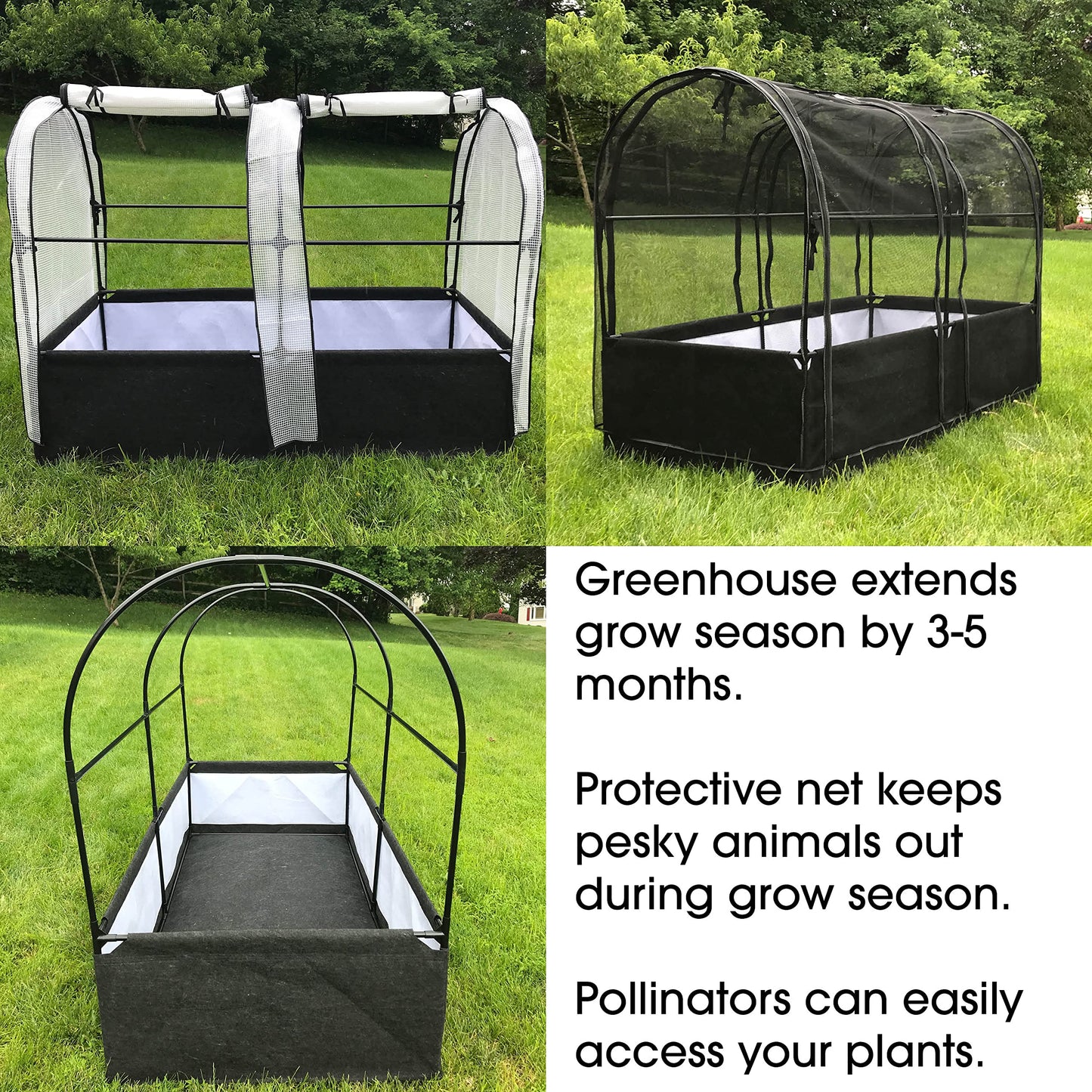 SIMPO 3-in-1 Garden System: Fabric Raised Garden Bed + Greenhouse Cover + Protective Net (36” x 72” x 53”)