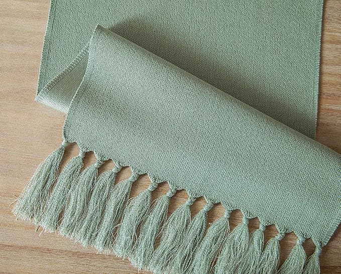 ZeeMart Sage Table Runners 60 Inches Long, Burlap Linen Style Rustic Farmhouse Table Runner, Boho Woven Dining Table Runner, 13x60 Inches, Seafoam