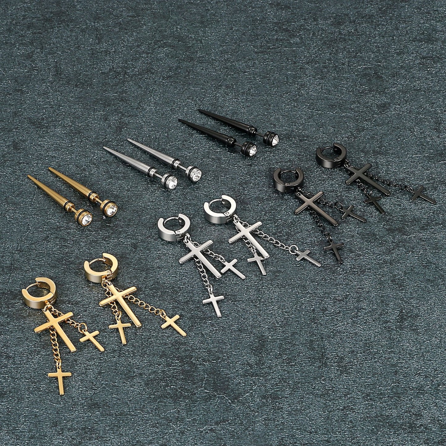 Aroncent 12 Pcs Women Cross Stud Earring Set Stainless Steel Zircon Ear Stud Pin Screw Back
