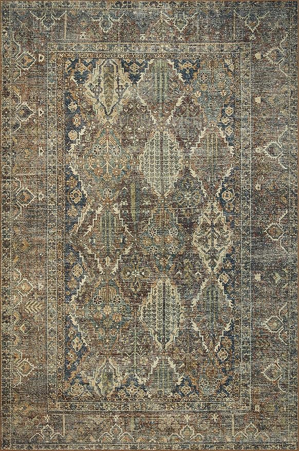 Loloi Magnolia Home by Joanna Gaines Banks Collection BAN-05 Spice/Blue 5'-0" x 7'-6", .13" Pile Height, Machine Washable, Area Rug