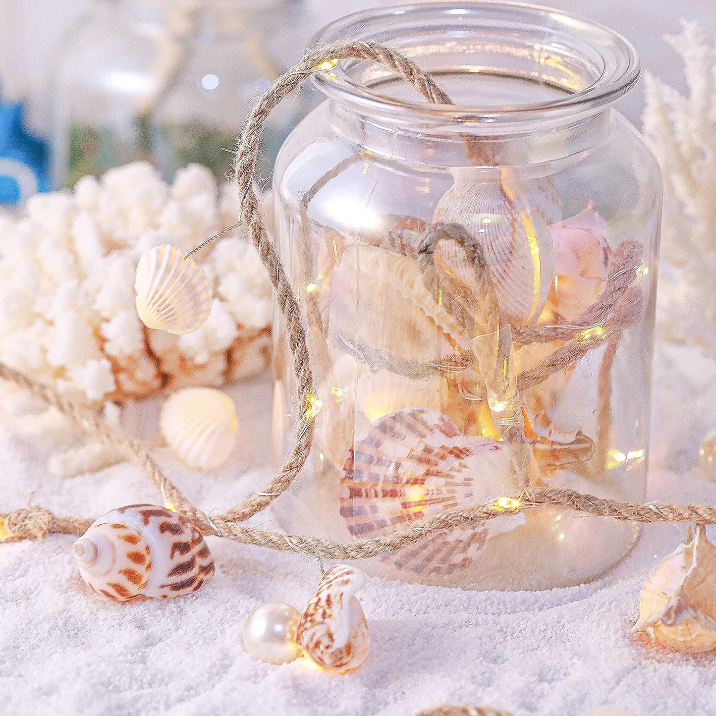 MIYA LIFE Seashell Garland Ocean Light for Beach Decor 7.2FT 39LED Battery Operated Coastal Garland Magic Conch Shell Beach Decorations for Home Coconut Girl Room Decor