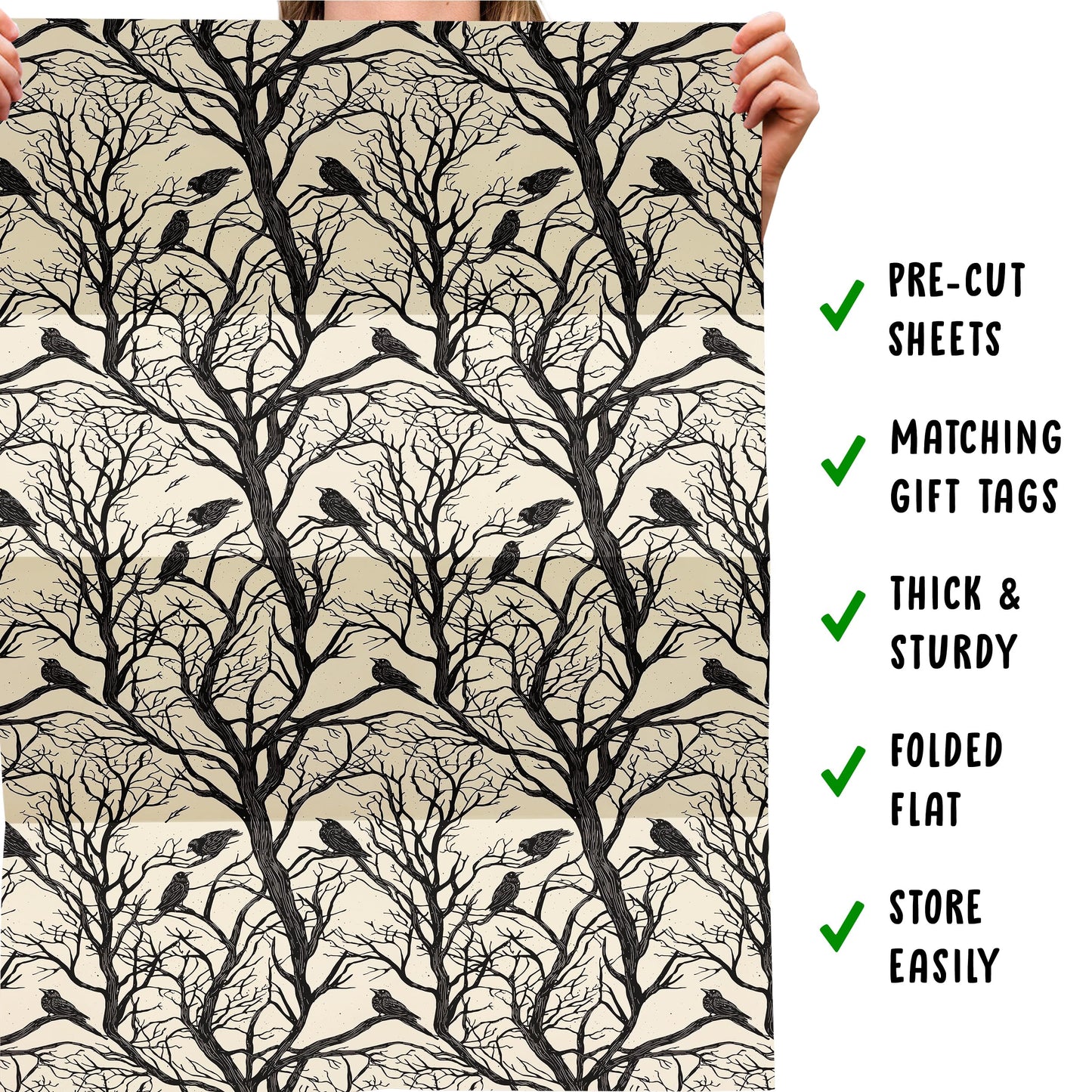 CENTRAL 23 Birthday Wrapping Paper For Men Women - 6 Sheets Of Gift Wrap - Crows On Trees - Forest - Gothic - Fall Wrapping Paper - Halloween - Comes With Stickers - Recyclable